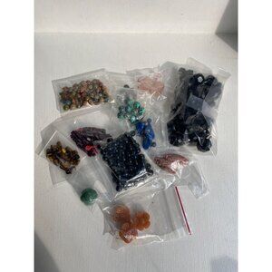Mixed bead Lot Carved Jade, Onyx, Turquoise, Jasper, Tigers Eye, Etc